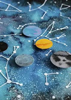 Plain Colored Background Design Impressions: Creative paper planets composition 3