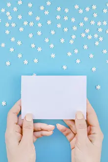 Pastel Blue Background Impressions: Creative Top view flat lay winter frame