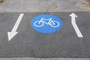 Road Safety Signs Impressions: Cycle path marking on a pavement