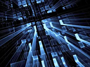 Abstract Computer Generated Image Impressions: Dark blue technology background - abstract computer-generated image