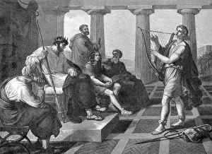 Historical Bible Illustration Impressions: David's string playing in front of Saul