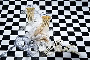 Empty Studio Environment Photos Impressions: Decorative elements on a checkered studio background