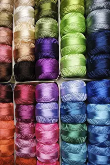 Handicraft Store Impressions: Different color threads on rows in the store