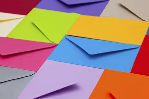 Communication Tools Impressions: Different colored envelopes on the table