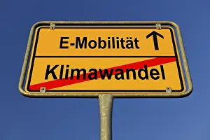 Blue Sky Symbolism Impressions: Digital Composing, Symbol image Combating climate change through e-mobility