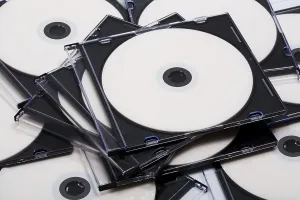 CD Storage Impressions: Disks cd in boxes as a background