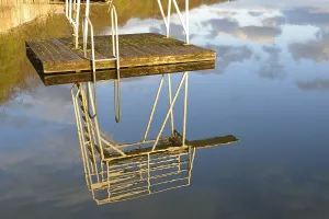 Recreational Activity Spot Impressions: Diving platform. Reflection of a jump tower