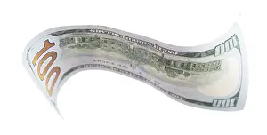 One Hundred Dollar Bill Impressions: One hundred dollar bill falling or floating on empty background