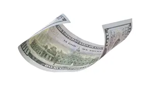 Isolated One Hundred Dollar Bill Impressions: One hundred dollar bill falling or floating on empty background