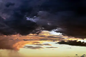 Deserted Evening Sky Impressions: Dramatic cloud sky, dark thunderclouds at sunset