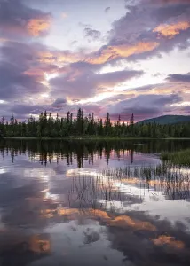 Dramatic Sunset Norway Impressions: Dramatic sunset by the river Namsen with reflection