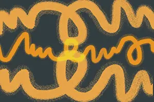 Impressions de Un motif abstrait dynamique présentant des traits vifs d'orange sur un fond sombre. Les courbes expressives émettent de l'énergie et du mouvement, créant un impact visuel animé Œuvre D'art Minimaliste Impressions: Un motif abstrait dynamique avec des traits vifs orange sur un fond sombre.