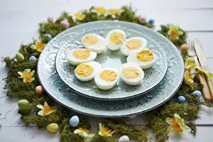 Elegant Still Life Photography Impressions: Easter table setting with flowers and eggs