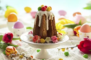 Colorful Easter Eggs Impressions: Easter table setting with spring flowers