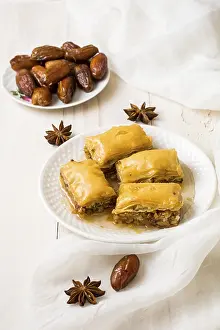 Traditional Arabic Sweets Impressions: Eastern sweets with dates fruit table