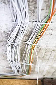 Electric Power Supply Lines Impressions: Electric cable on the ceiling of a flat