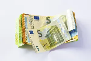 German Currency Impressions: Euro, stack of banknotes, detail