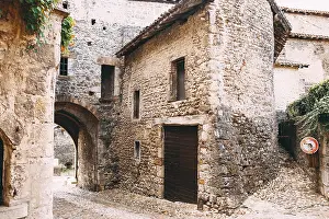 Deserted Stone Building Europe Impressions: Facade of old stone buildings in Perouges, France