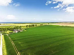 British Countryside Scene Impressions: Fields and Windmill from a drone