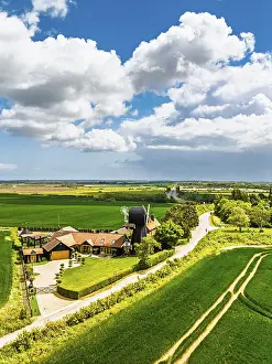 Drone Photography UK Impressions: Fields and Windmill from a drone