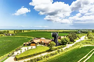 Aerial Landscape England Impressions: Fields and Windmill from a drone