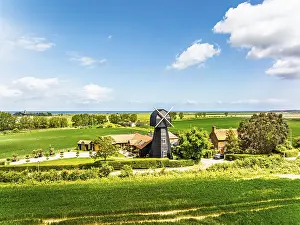 British Countryside Scene Impressions: Fields and Windmill from a drone