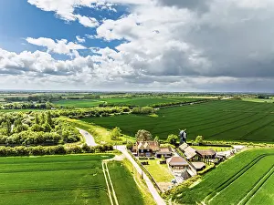 Aerial Landscape Photo UK Impressions: Fields and Windmill from a drone