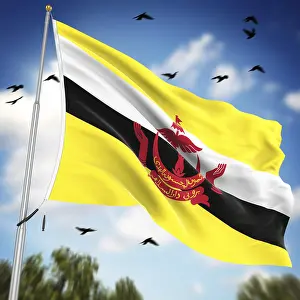 Brunei Impressions: Drapeau du Brunei, C'est une image générée par ordinateur et rendue en 3D.