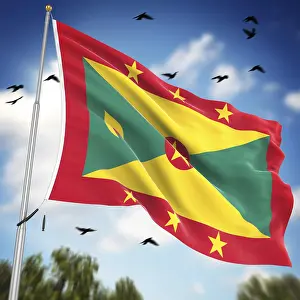 Windward Islands Flag Design Impressions: Flag of Grenada, This is a computer generated and 3d rendered image