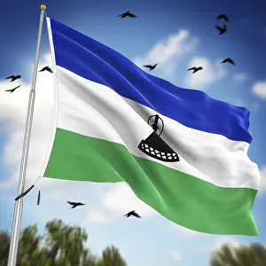Lesotho Impressions: Drapeau du Lesotho, C'est une image générée par ordinateur et rendue en 3D.