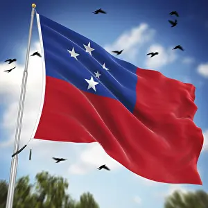 Samoa Impressions: Drapeau de Samoa, C'est une image générée par ordinateur et rendue en 3D.