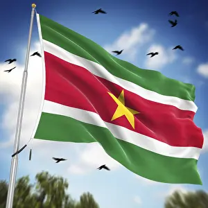 Suriname Impressions: Drapeau de la Surinam, C'est une image générée par ordinateur et rendue en 3D.