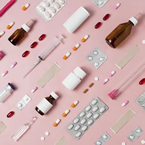 Flat Lay Composition Impressions: Flat lay composition medical elements