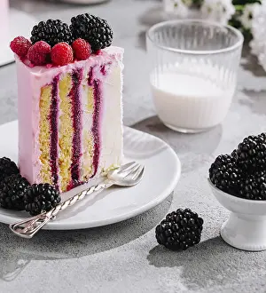 Fresh Fruit Dessert Impressions: Fruit cake with fresh raspberry