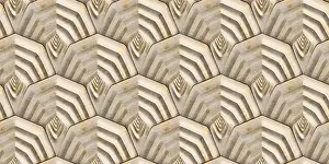 Modern Architecture Background Impressions: A geometric pattern featuring interlocking shield shapes and a layered 3D effect