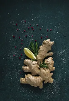 Ginger Root Impressions: Ginger root, on a dark background