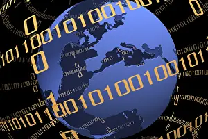 Computer Graphic Image Impressions: Globe with binary code