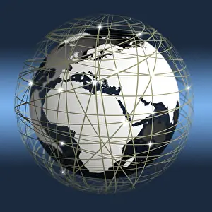 Online Communication Impressions: Globe surrounded by network