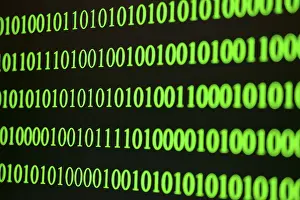 Single Colored Background Design Impressions: Green binary code in ordered rows on a dark background