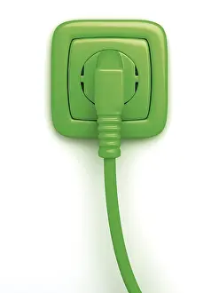 Green Power Supply Impressions: Green socket or power point with plug