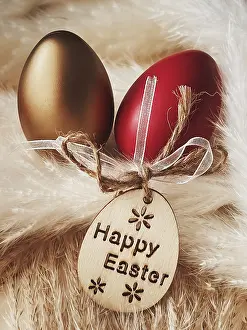 Easter Eggs Concept Impressions: Happy Easter. Colourful painted easter eggs on rustic background