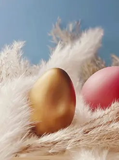 Symbolic Easter Picture Impressions: Happy Easter. Colourful painted easter eggs on rustic background