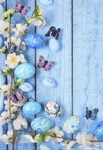 Symbolic Spring Picture Impressions: Happy Easter concept, Composition with decorated Easter eggs