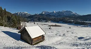 Karwendel Mountains Germany Impressions: Haystack in snow-covered landscape