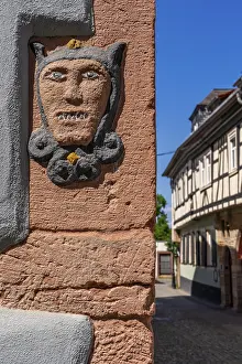 Lower Franconia Bavaria Architecture Impressions: Head of a devil on a sandstone facade