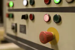 Industrial Building Interior Impressions: Image of red switch on remote control panel