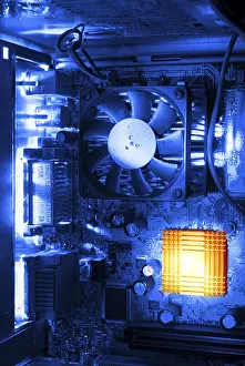 Computer Motherboard Impressions: Inside a computer, mainboard and ventilator