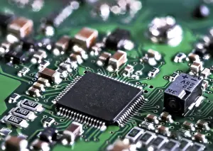 Computer Motherboard Impressions: Integrated circuit with a processor chip on computer mainboard