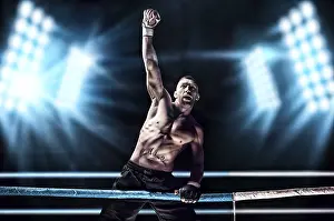 Athletic Body Language Impressions: Kickboxer posing in the ring