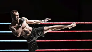MMA Fighter Impressions: Kickboxer posing in the ring. Middle Kick
